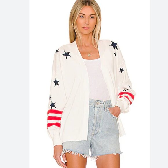 27 Miles Delaware Open Front Stars & Stripes Cardigan White Size Medium NWT